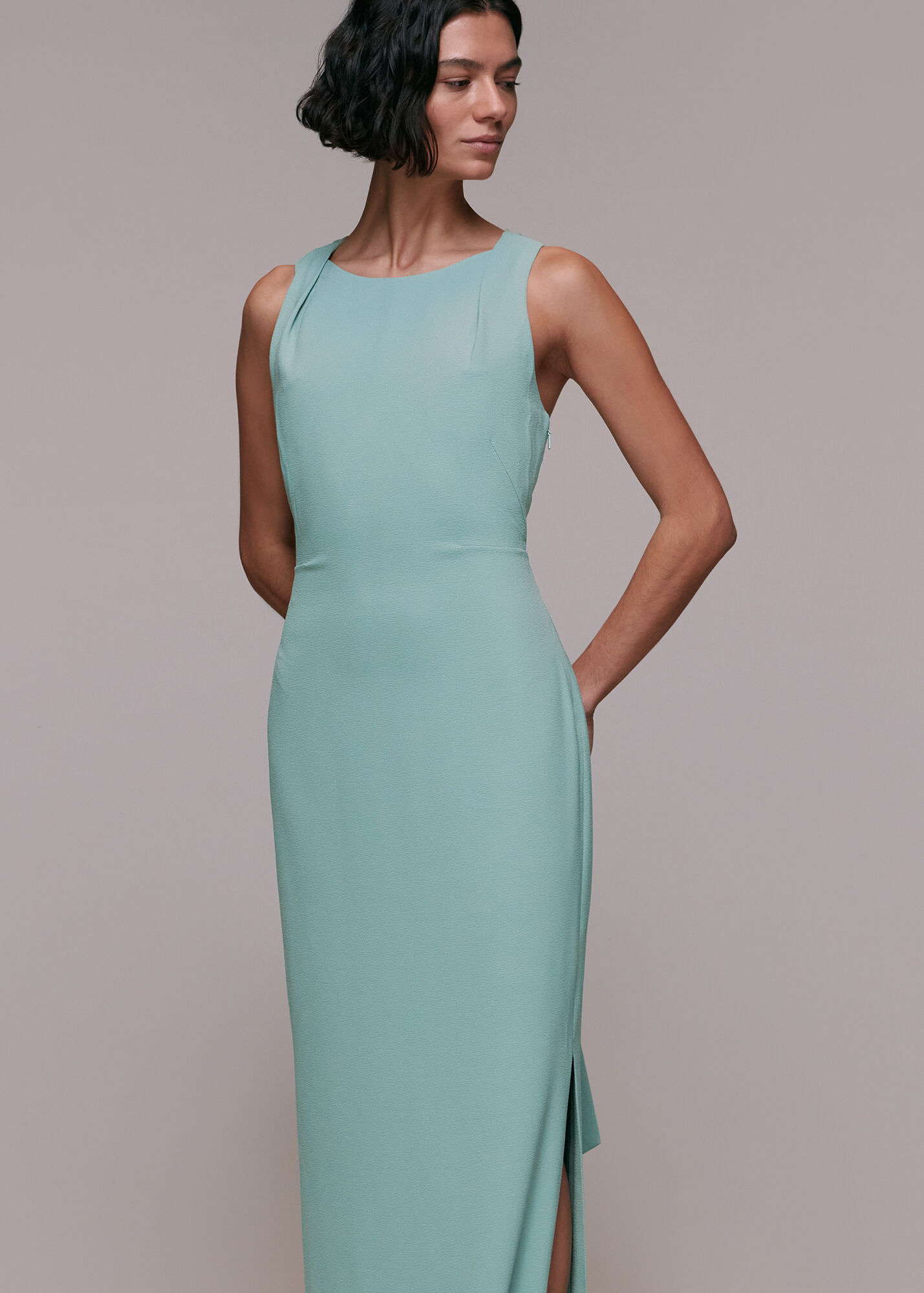 Checked Tie Back Slit Maxi Dress in Green